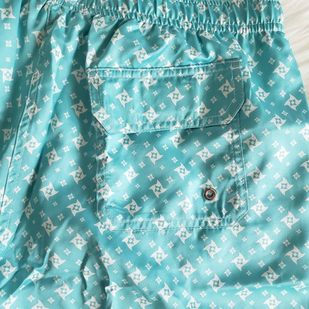 Marwida Mens Swim Trunks Large Aqua Star Luxury Recycled Fabric Pockets NEW - Picture 3 of 11